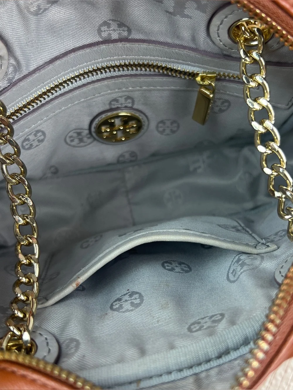 Tory Burch Marion Fleming Camera Bag Brown Purse Quilted Crossbody Gold Chain
